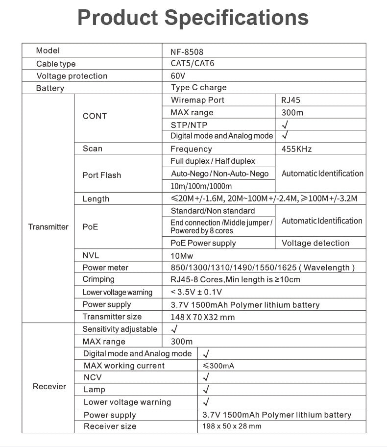Tester di Rete DDK-NF10533 per Rame e Fibra ottica
